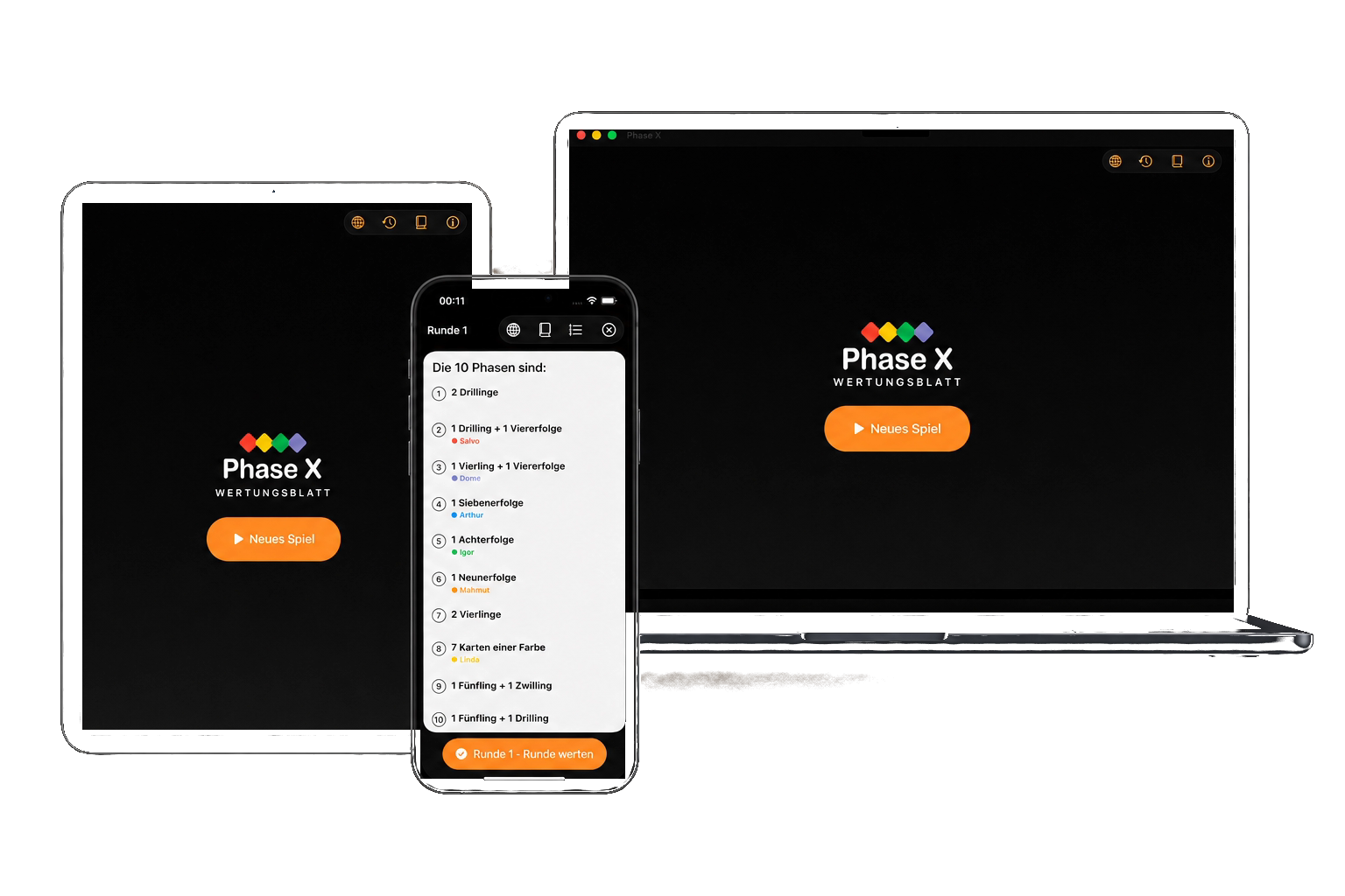Phase X geöffnet auf iPhone, iPad und Mac