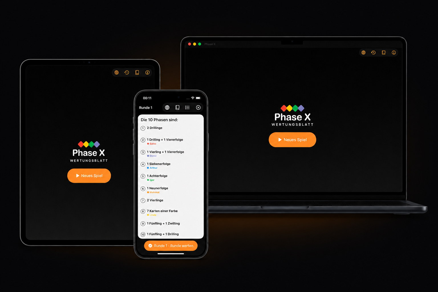 Phase X geöffnet auf iPhone, iPad und Mac
